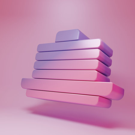 Purple-pink Stack of pancakes icon isolated on pink background. Baking with syrup and cherry. Breakfast concept. Minimalism concept. 3D render illustration.の写真素材