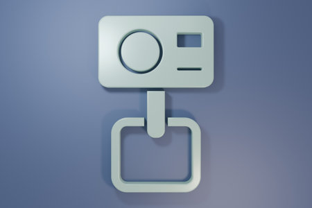 Gray Action extreme camera icon isolated on purple-blue background. Video camera equipment for filming extreme sports. Minimalism concept. 3D render illustration.の写真素材