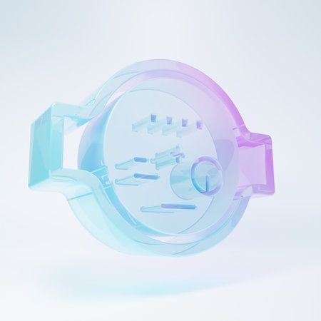 Frosted glass Water meter icon isolated on white background. Minimalism concept. 3D render illustration.の写真素材