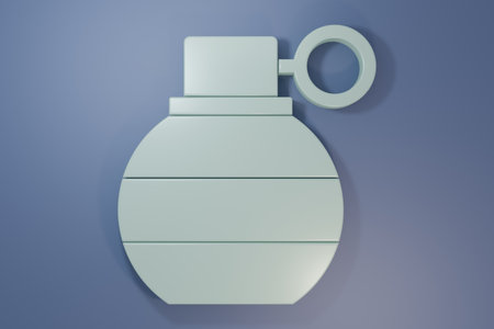 Gray Hand grenade icon isolated on purple-blue background. Bomb explosion. Minimalism concept. 3D render illustration.の写真素材