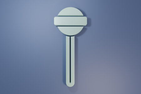 Gray Lollipop icon isolated on purple-blue background. Food, delicious symbol. Minimalism concept. 3D render illustration.の写真素材