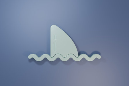 Gray Shark fin in ocean wave icon isolated on purple-blue background. Minimalism concept. 3D render illustration.の写真素材