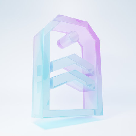Frosted glass Chevron icon isolated on white background. Military badge sign. Minimalism concept. 3D render illustration.の写真素材