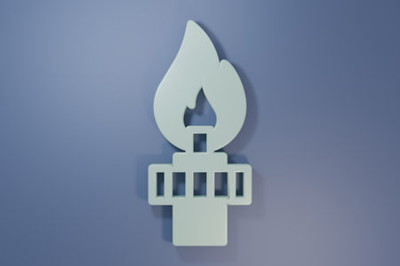 Gray Oil rig with fire icon isolated on purple-blue background. Gas tower Industrial object. Minimalism concept. 3D render illustration.の写真素材