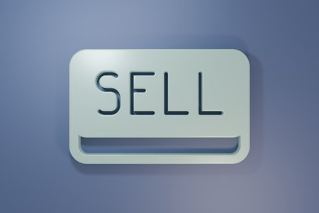 Gray Sell button icon isolated on purple-blue background. Financial and stock investment market concept. Minimalism concept. 3D render illustration.の写真素材