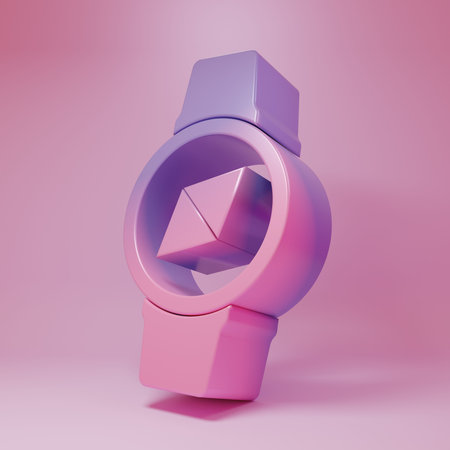 Purple-pink Compass icon isolated on pink background. Windrose navigation symbol. Wind rose sign. Minimalism concept. 3D render illustration.の写真素材