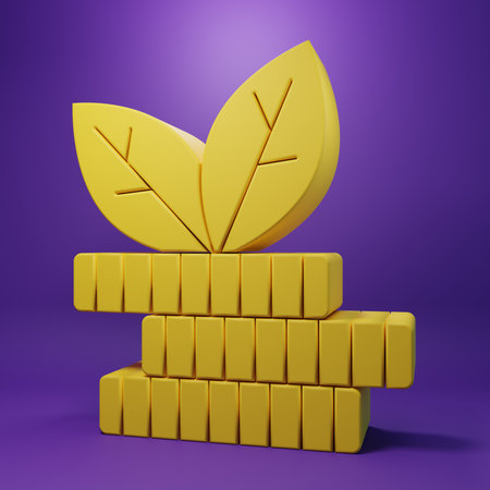 Yellow Dollar plant icon isolated on purple background. Business investment growth concept. Money savings and investment. Minimalism concept. 3D render illustration.の写真素材