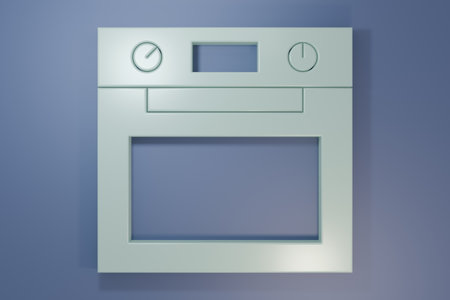 Gray Oven icon isolated on purple-blue background. Minimalism concept. 3D render illustration.の写真素材