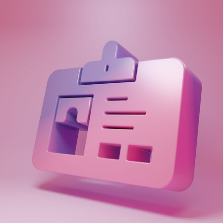 Purple-pink Identification badge icon isolated on pink background. It can be used for presentation, identity of the company, advertising. Minimalism concept. 3D render illustration.の写真素材