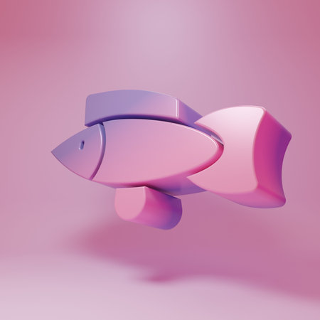 Purple-pink Fish icon isolated on pink background. Minimalism concept. 3D render illustration.の写真素材