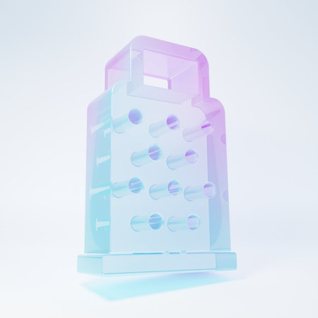 Frosted glass Grater icon isolated on white background. Kitchen symbol. Cooking utensil. Cutlery sign. Minimalism concept. 3D render illustration.の写真素材