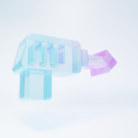 Frosted glass Fishing harpoon icon isolated on white background. Fishery manufacturers for catching fish under water. Diving underwater equipment. Minimalism concept. 3D render illustration.の写真素材