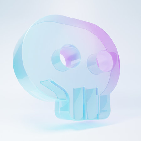 Frosted glass Skull icon isolated on white background. Minimalism concept. 3D render illustration.の写真素材