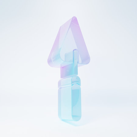 Frosted glass Garden trowel spade or shovel icon isolated on white background. Gardening tool. Tool for horticulture, agriculture, farming. Minimalism concept. 3D illustration.の写真素材