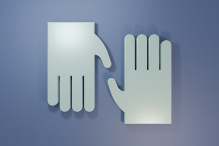 Gray Rubber gloves icon isolated on purple-blue background. Latex hand protection sign. Housework cleaning equipment symbol. Minimalism concept. 3D render illustration.の写真素材