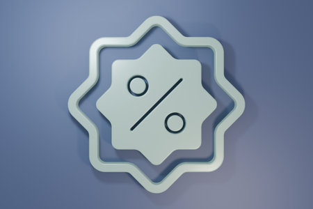 Gray Discount percent tag icon isolated on purple-blue background. Shopping tag sign. Special offer sign. Discount coupons symbol. Minimalism concept. 3D render illustration.の写真素材