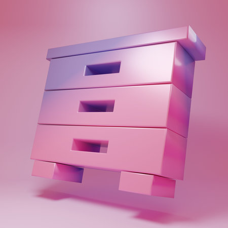 Purple-pink Furniture nightstand icon isolated on pink background. Minimalism concept. 3D render illustration.の写真素材