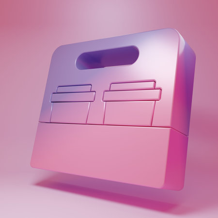 Purple-pink Coffee cup to go icon isolated on pink background. Minimalism concept. 3D render illustration.の写真素材