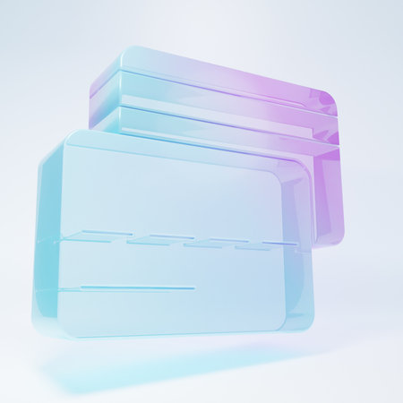 Frosted glass Credit card icon isolated on white background. Online payment. Cash withdrawal. Financial operations. Shopping sign. Minimalism concept. 3D render illustration.の写真素材
