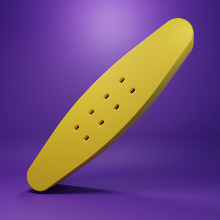 Yellow object isolated on purple background. 3D render illustration.の写真素材