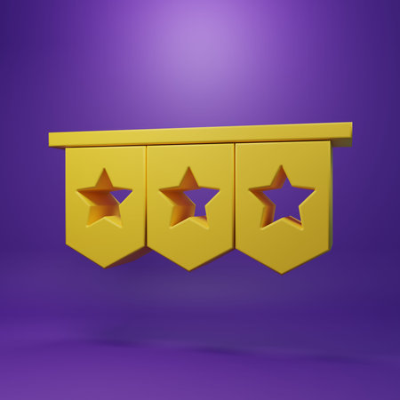 Yellow Carnival garland with flags icon isolated on purple background. Party pennants for birthday...