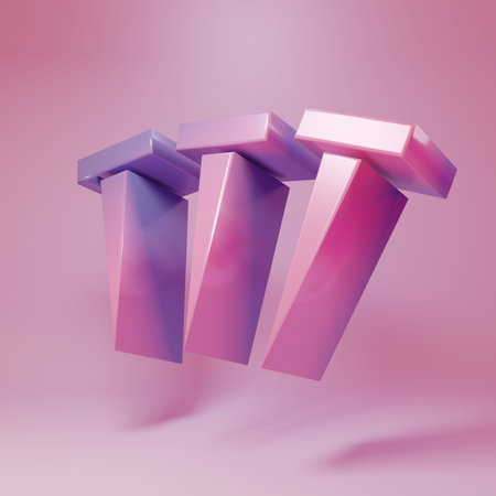 Purple-pink Metallic nails isolated on pink background. Minimalism concept. 3D render illustration.の写真素材