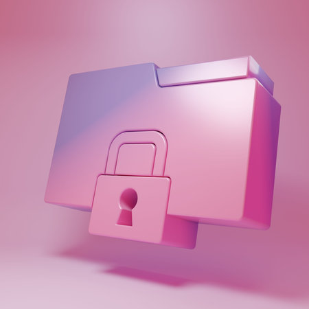 Purple-pink Folder and lock icon isolated on pink background. Closed folder and padlock. Security,...