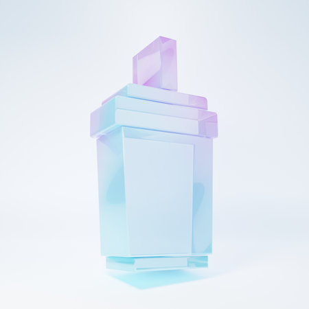 Frosted glass Paper glass with drinking straw and water icon isolated on white background. Fresh cold beverage symbol. Minimalism concept. 3D render illustration.の写真素材