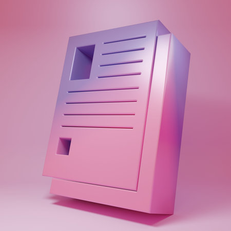 Purple-pink File document icon isolated on pink background. Checklist icon. Business concept. Minimalism concept. 3D render illustration.の写真素材