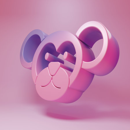 Purple-pink Monkey icon isolated on pink background. Animal symbol. Minimalism concept. 3D render illustration.の写真素材