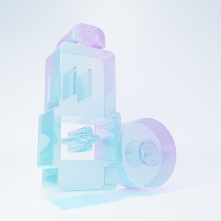 Frosted glass Battery icon isolated on white background. Lightning bolt symbol. Minimalism concept. 3D render illustration.の写真素材