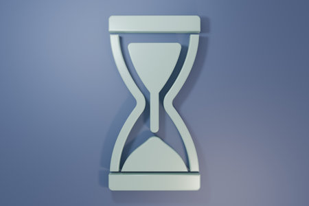 Gray Old hourglass with flowing sand icon isolated on purple-blue background. Sand clock sign. Business and time management concept. Minimalism concept. 3D render illustration.の写真素材