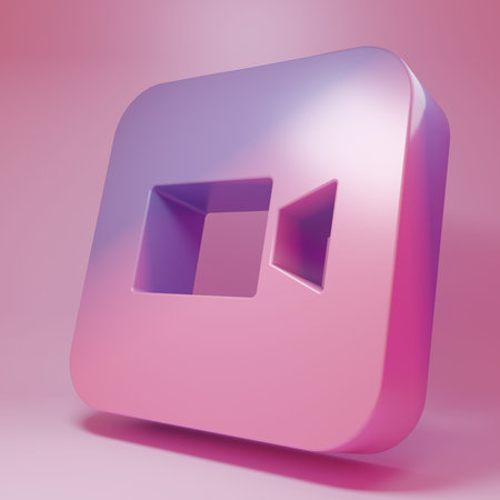 Purple-pink Camera icon isolated on pink background. Video camera. Movie sign. Film projector. Minimalism concept. 3D render illustration.の写真素材