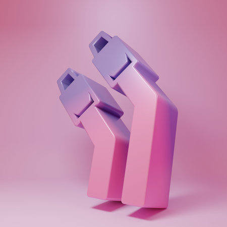 Purple-pink LAN cable network internet icon isolated on pink background. Minimalism concept. 3D render illustration.の写真素材