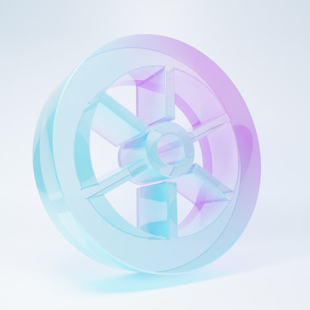 Frosted glass Bicycle wheel icon isolated on white background. Bike race. Sport equipment. Minimalism concept. 3D render illustration.の写真素材