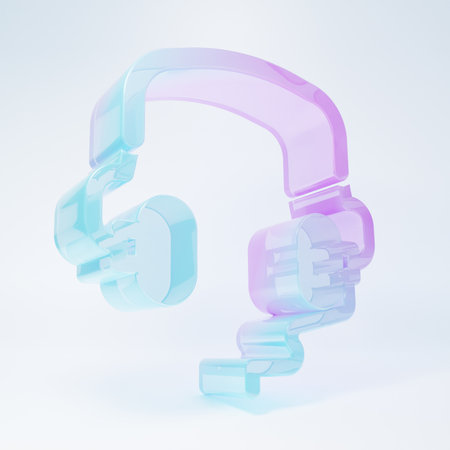 Frosted glass Headphones icon isolated on white background. earphones. Concept for listening to music, service, communication and operator. Minimalism concept. 3D render illustration.の写真素材