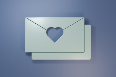 Gray Envelope with Valentine heart icon isolated on purple-blue background. Message love. Letter love and romance. Minimalism concept. 3D render illustration.の写真素材
