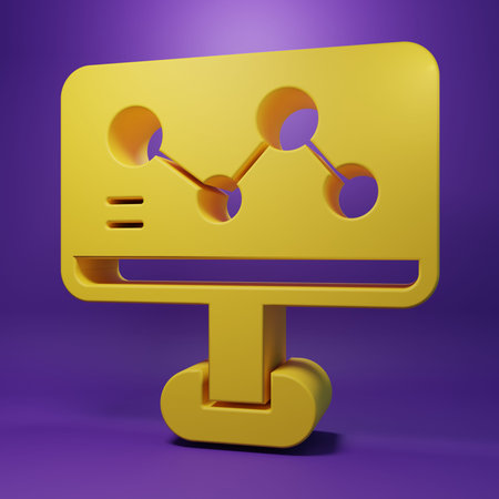 Yellow Chemical formula on monitor icon isolated on purple background. Abstract hexagon for...