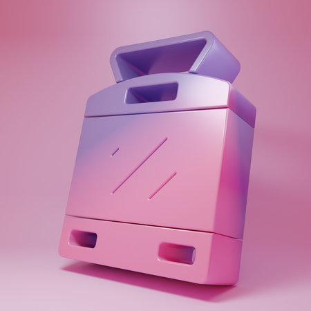 Purple-pink railway icon isolated on pink background. Public transportation symbol. Minimalism concept. 3D render illustration.の写真素材