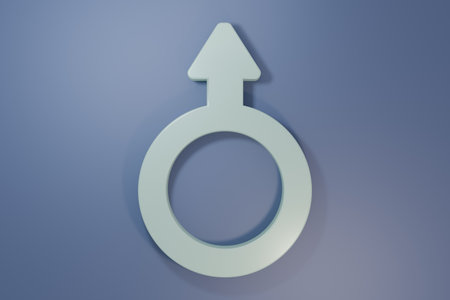 Gray Male gender symbol icon isolated on purple-blue background. Minimalism concept. 3D render illustration.の写真素材