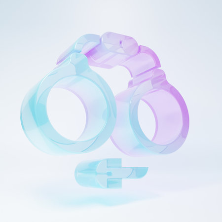 Frosted glass Handcuffs icon isolated on white background. Minimalism concept. 3D render illustration.の写真素材