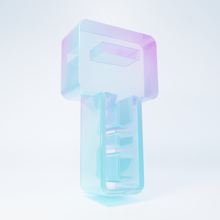 Frosted glass Car key with remote icon isolated on white background. Car key and alarm system. Minimalism concept. 3D render illustration.の写真素材