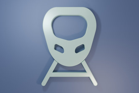 Gray High-speed train icon isolated on purple-blue background. Railroad travel and railway tourism. Subway or metro streamlined fast train transport. Minimalism concept. 3D render illustration.の写真素材