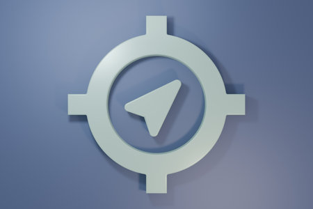 Gray Compass icon isolated on purple-blue background. Windrose navigation symbol. Wind rose sign. Minimalism concept. 3D render illustration.の写真素材