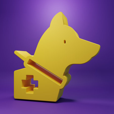 Yellow Guide dog icon isolated on purple background. Minimalism concept. 3D render illustration.の写真素材