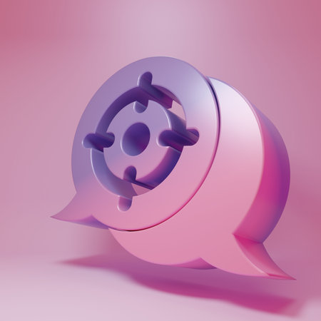 Purple-pink Target sport icon isolated on pink background. Clean target with numbers for shooting range or shooting. Minimalism concept. 3D render illustration.の写真素材