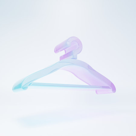 Frosted glass Hanger wardrobe icon isolated on white background. Cloakroom icon. Clothes service symbol. Laundry hanger sign. Minimalism concept. 3D render illustration.の写真素材