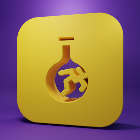 Yellow Cracked test tube and flask chemical laboratory test icon isolated on purple background. Laboratory glassware sign. Minimalism concept. 3D render illustration.の写真素材