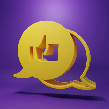 Yellow Consumer or customer product rating icon isolated on purple background. Minimalism concept. 3D render illustration.の写真素材