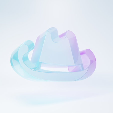 Frosted glass Western cowboy hat icon isolated on white background. Minimalism concept. 3D render illustration.の写真素材
